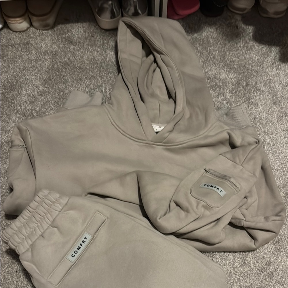 Comfrt Essentials stone Hoodie and Joggers Set